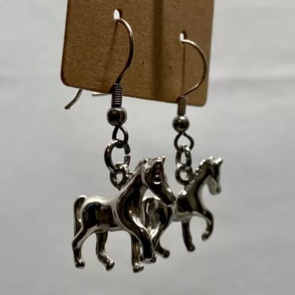 Horse Earrings Unique Walking Dangle Style Charm Pony Earring Set Silver Hook - Picture 6 of 8